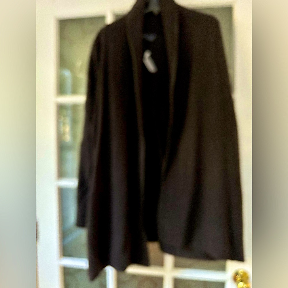 Vince Beautiful Chocolate Brown Wrap Sweater with leather trim